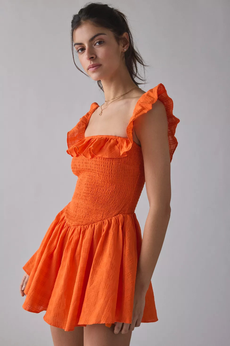 Kimchi Blue Clementine Smocked Ruffle Romper | Urban Outfitters (US and RoW)