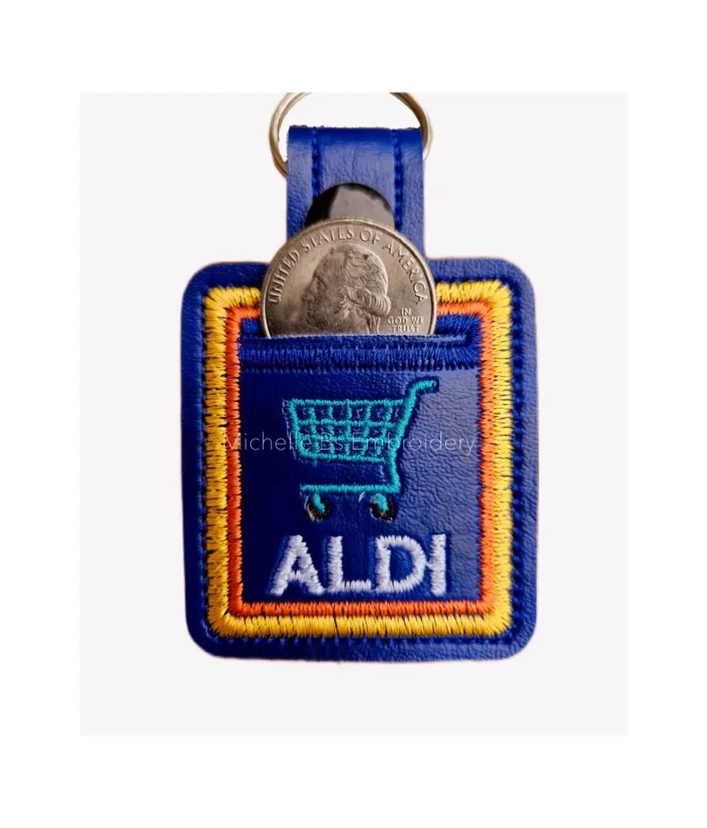 Embroidered Aldi Quarter Holder Keychain Shopping Cart Coin Keeper