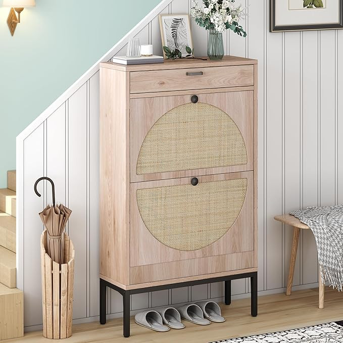 Brafab Shoe Storage Cabinet with 2 Flip Drawers&1 Small Drawer, Slim Entryway Shoe Organizer with... | Amazon (US)