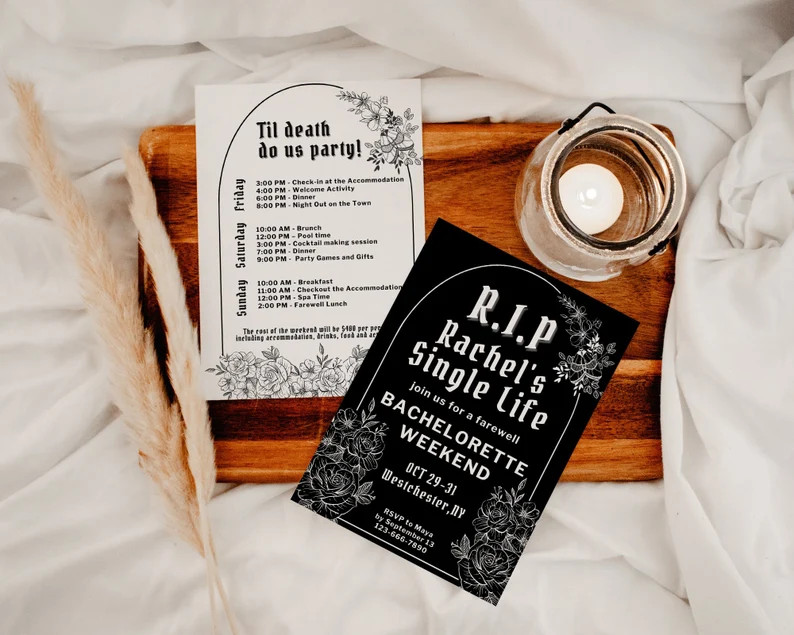 Funeral Bachelorette Invitation and Itinerary Template, RIP Single Life, Gothic Halloween Bach, D... | Etsy (US)