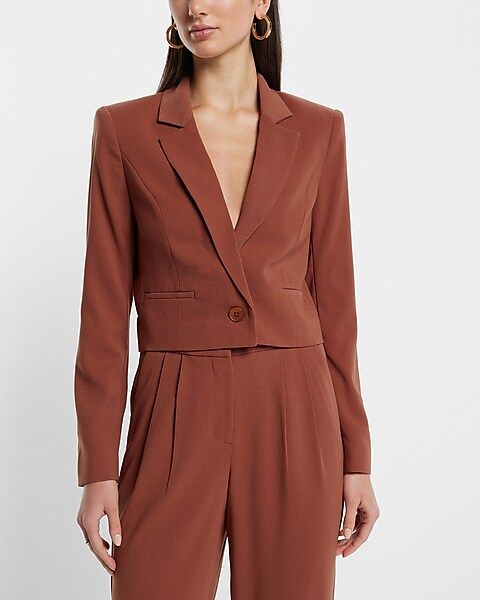 Notch Lapel One Button Cropped Blazer | Express