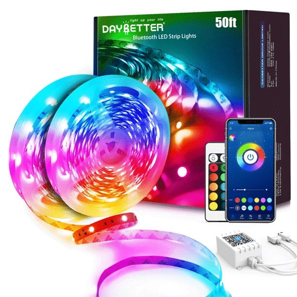 DAYBETTER 50ft Bluetooth LED Strip Lights,Music Sync 5050 LED Light Strip RGB with Remote Control... | Walmart (US)