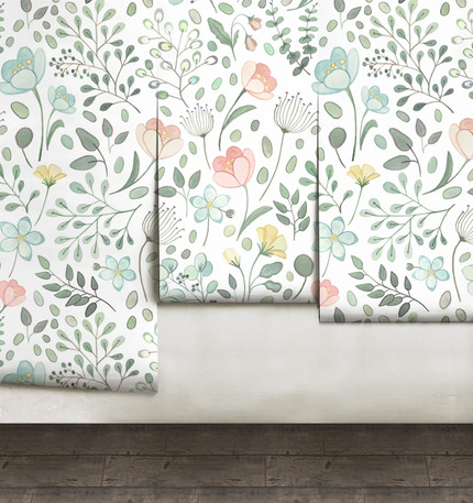 Click for more info about Posie Watercolor Floral Mural || Traditional or Removable Wallpaper • Vinyl-Free •  Non-toxic