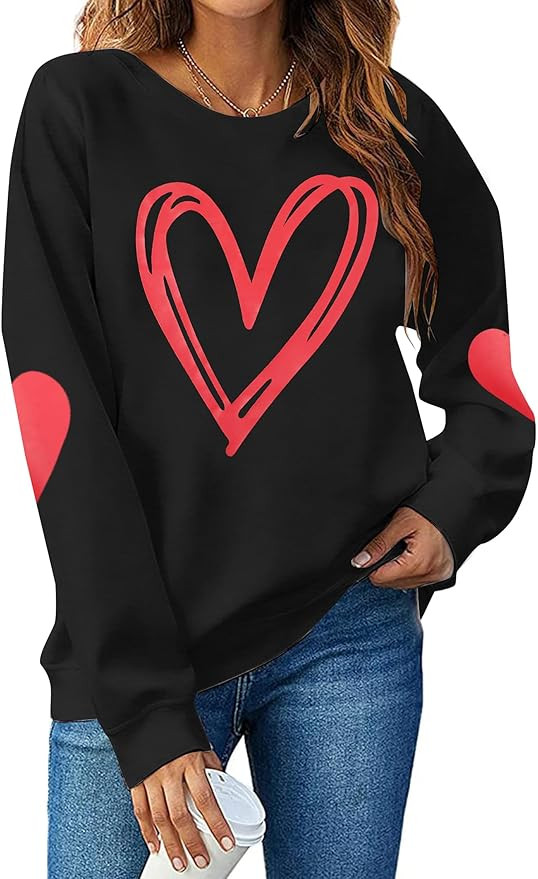 KNEYATTA Valentine's Day Sweatshirt Women Love Heart Grahic Print Long Sleeve Pullover Casual Blo... | Amazon (US)
