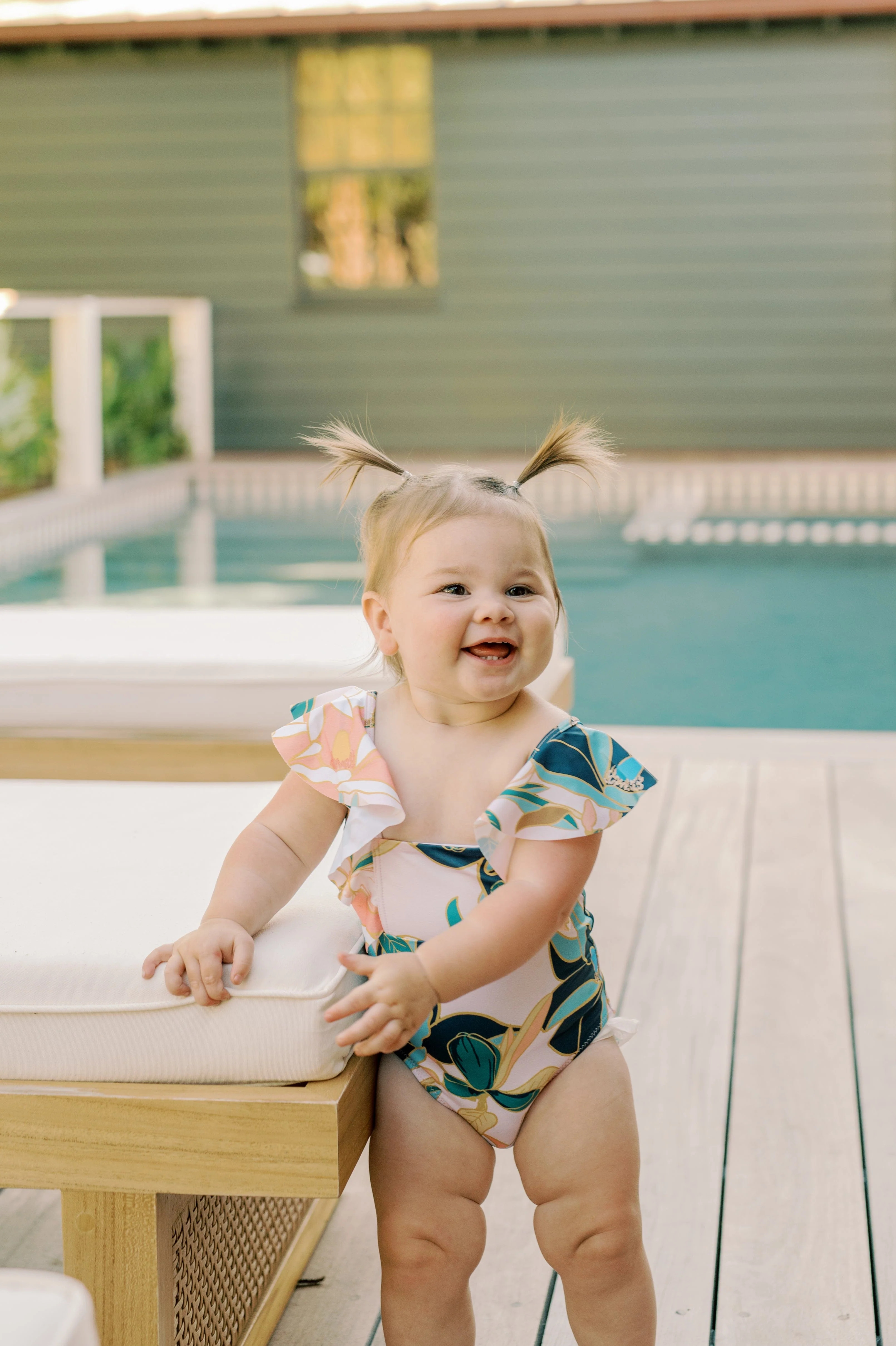 Little girls white magnolia one piece swimsuit | Mulberry & King