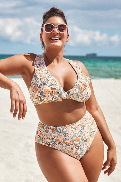 Elodie Ditsy Floral Ruched Plus Size Bikini Bottom | Cupshe US