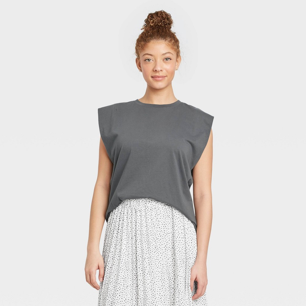 Women's Exaggerated Shoulder Tank Top - A New Day Gray XXL | Target