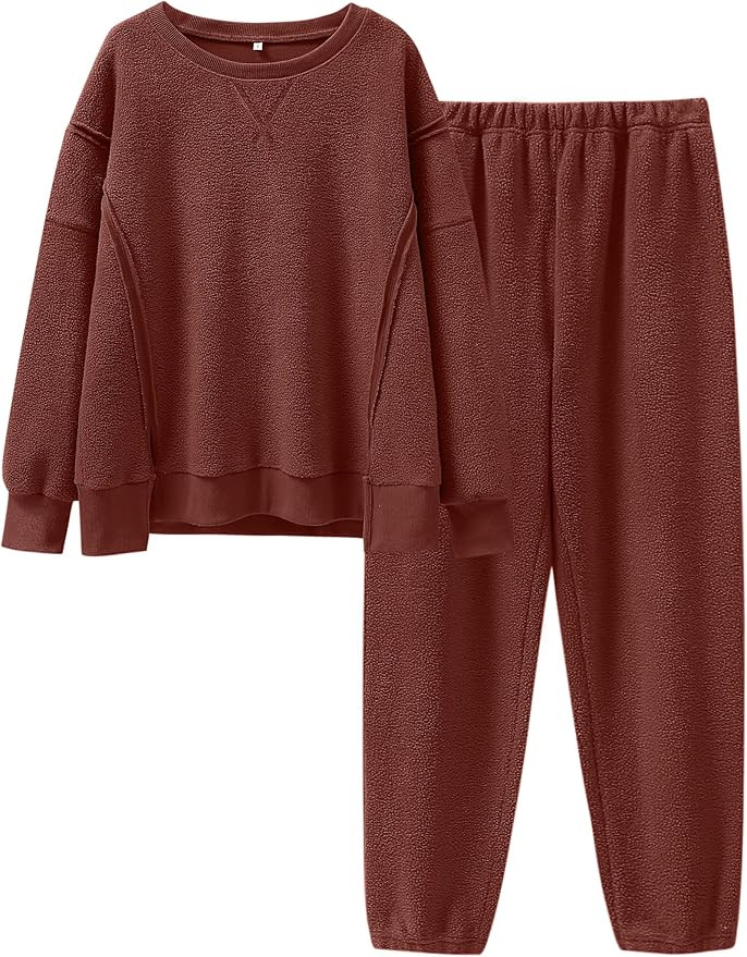ANRABESS Womens 2 Piece Outfits Fuzzy Fleece Loungewear Sweater Top Sweatpants Lounge Pajama Set ... | Amazon (US)