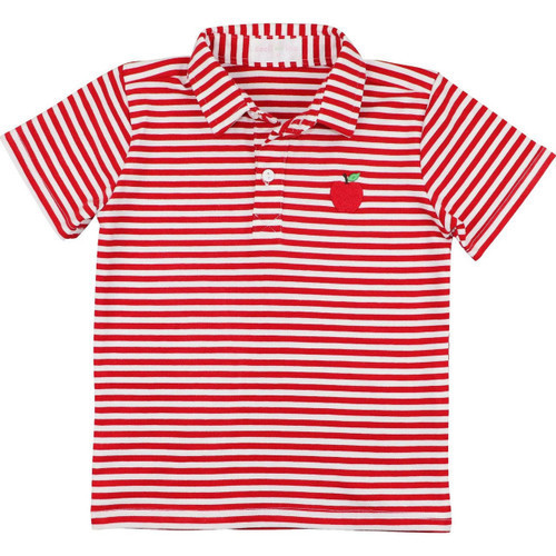 Red Stripe Knit Apple Polo Shirt | Cecil and Lou