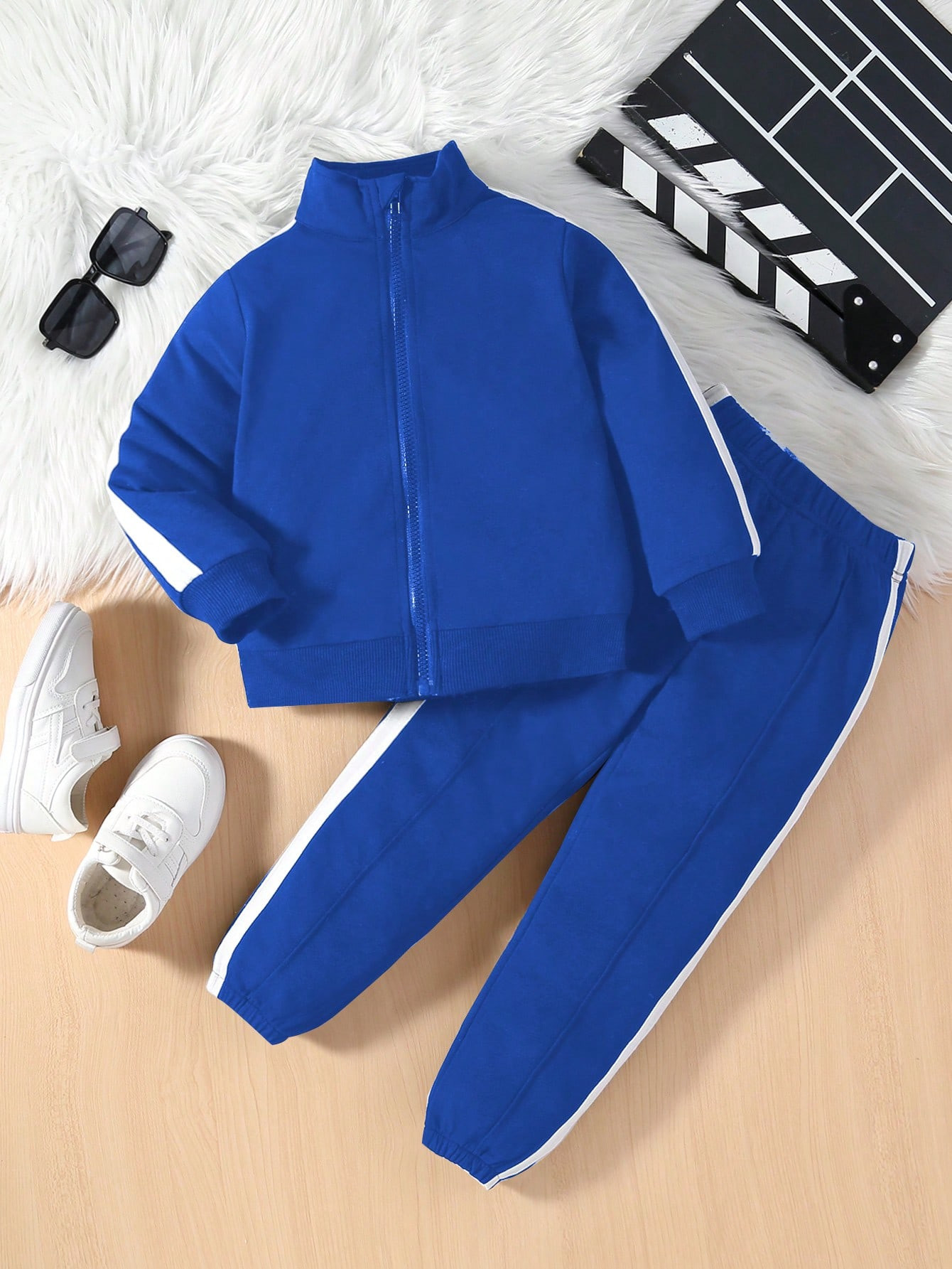 Young Boy Contrast Side Seam Zip Up Sweatshirt & Sweatpants | SHEIN