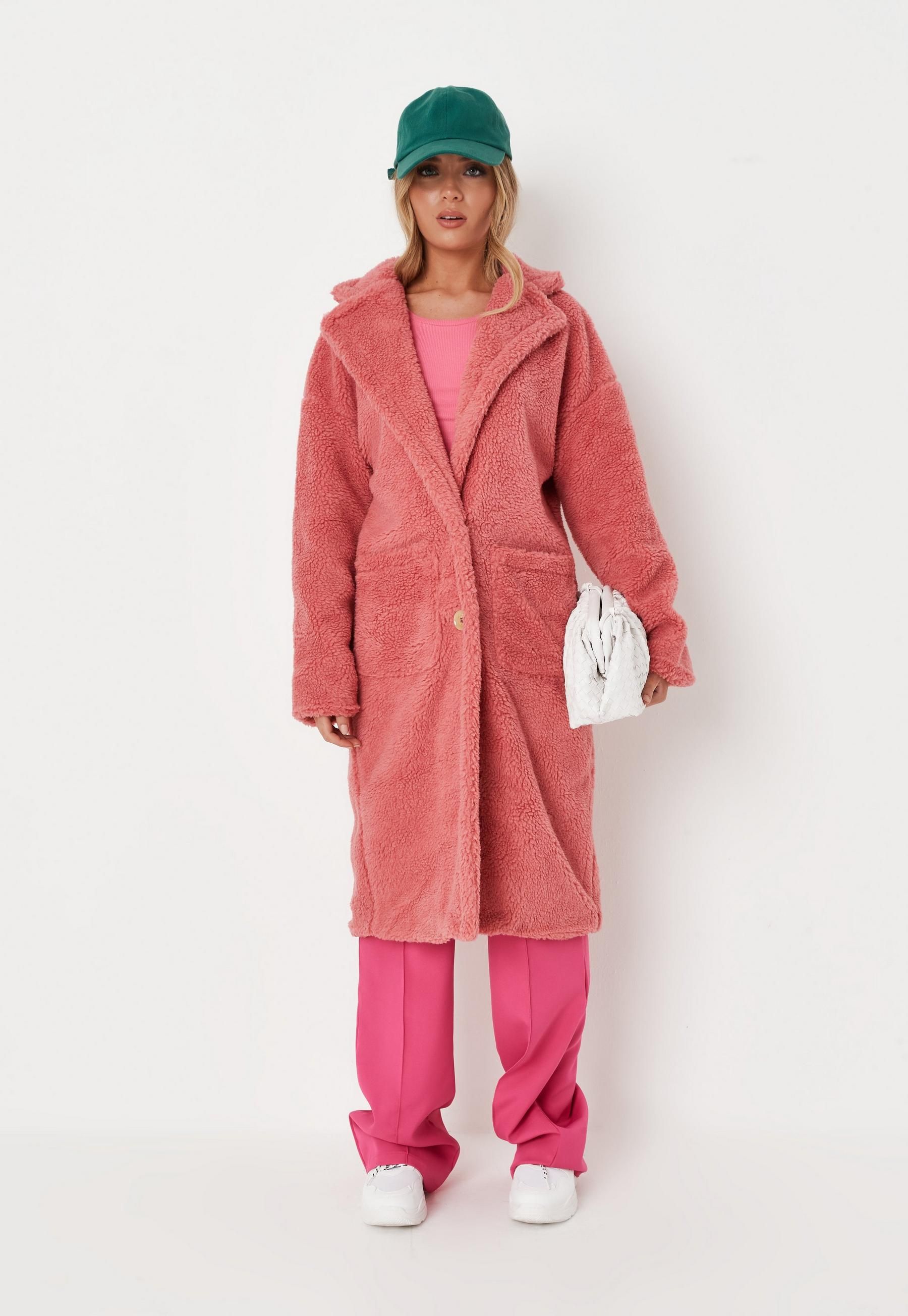 Missguided - Petite Rose Borg Teddy Patch Pocket Coat | Missguided (US & CA)