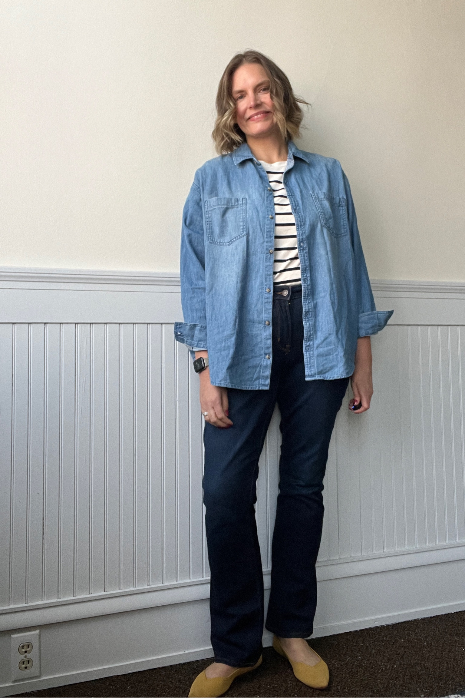 Styling one of my new closet staples, this striped shirt from @gap! Denim on denim is looking pretty snazzy today along with a pop of color from Rothy’s. 

👚 @gap  & @oldnavy 
👖 @oldnavy 
🥿 @rothys 

How would you style this top?

#capsulewardrobe #fallfashion #capsulecloset 

#LTKSeasonal #LTKover40 #LTKmidsize
