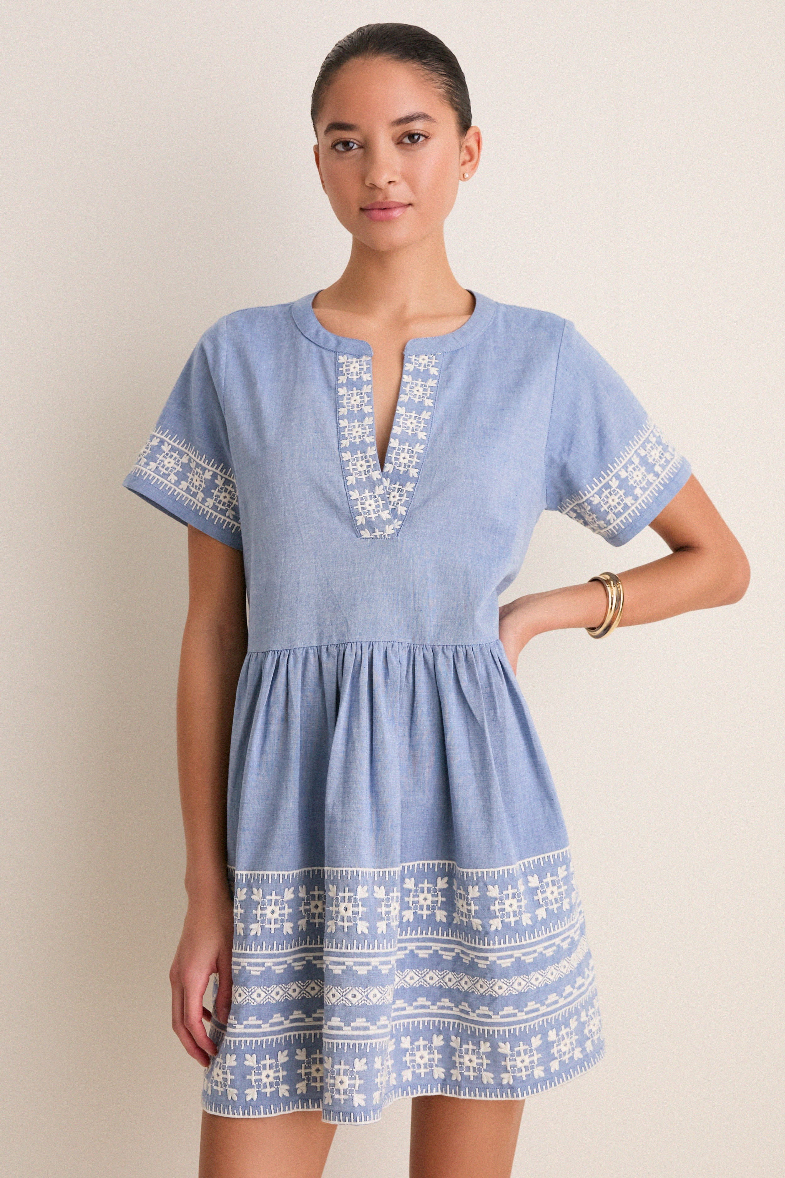 Chambray Embroidered Naples Mini Dress | Tuckernuck (US)