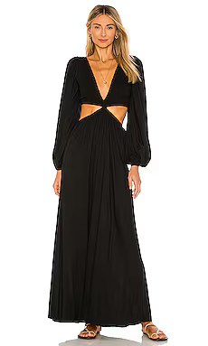 Indah Julie Solid Ruched Bodice Cutaway Maxi Dress in Black from Revolve.com | Revolve Clothing (Global)