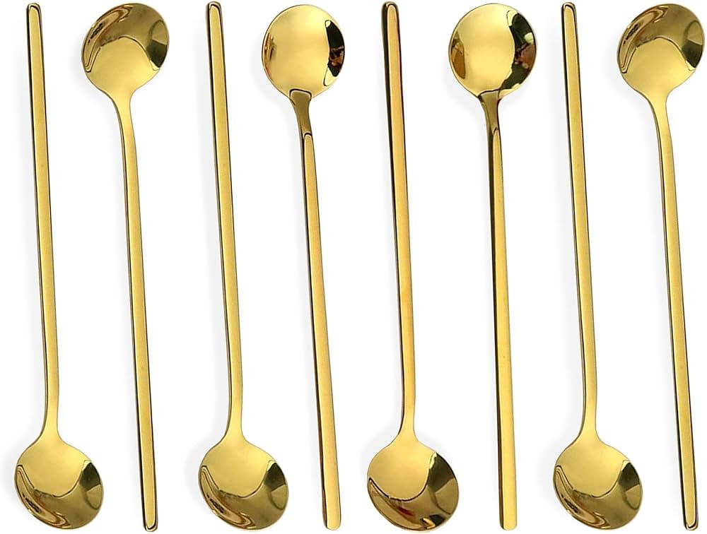 MONOVATIVES Espresso Gold Plated Long Handle Coffee Spoons - Pack of 8 | 5.3-Inch Stainless Steel... | Amazon (US)