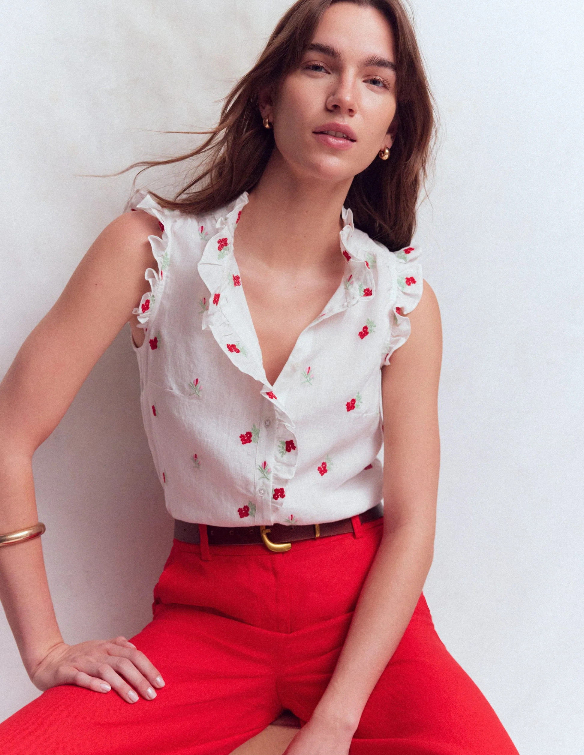 Isabel Sleeveless Linen Top-Floral Embroidery | Boden (US)