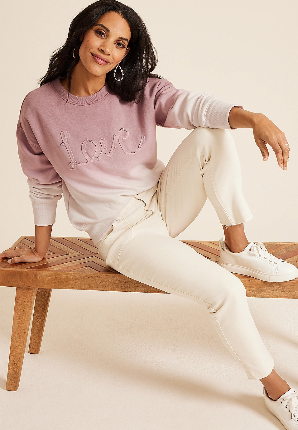 Love Applique Dip Dye Relaxed Fit Sweatshirt | Maurices