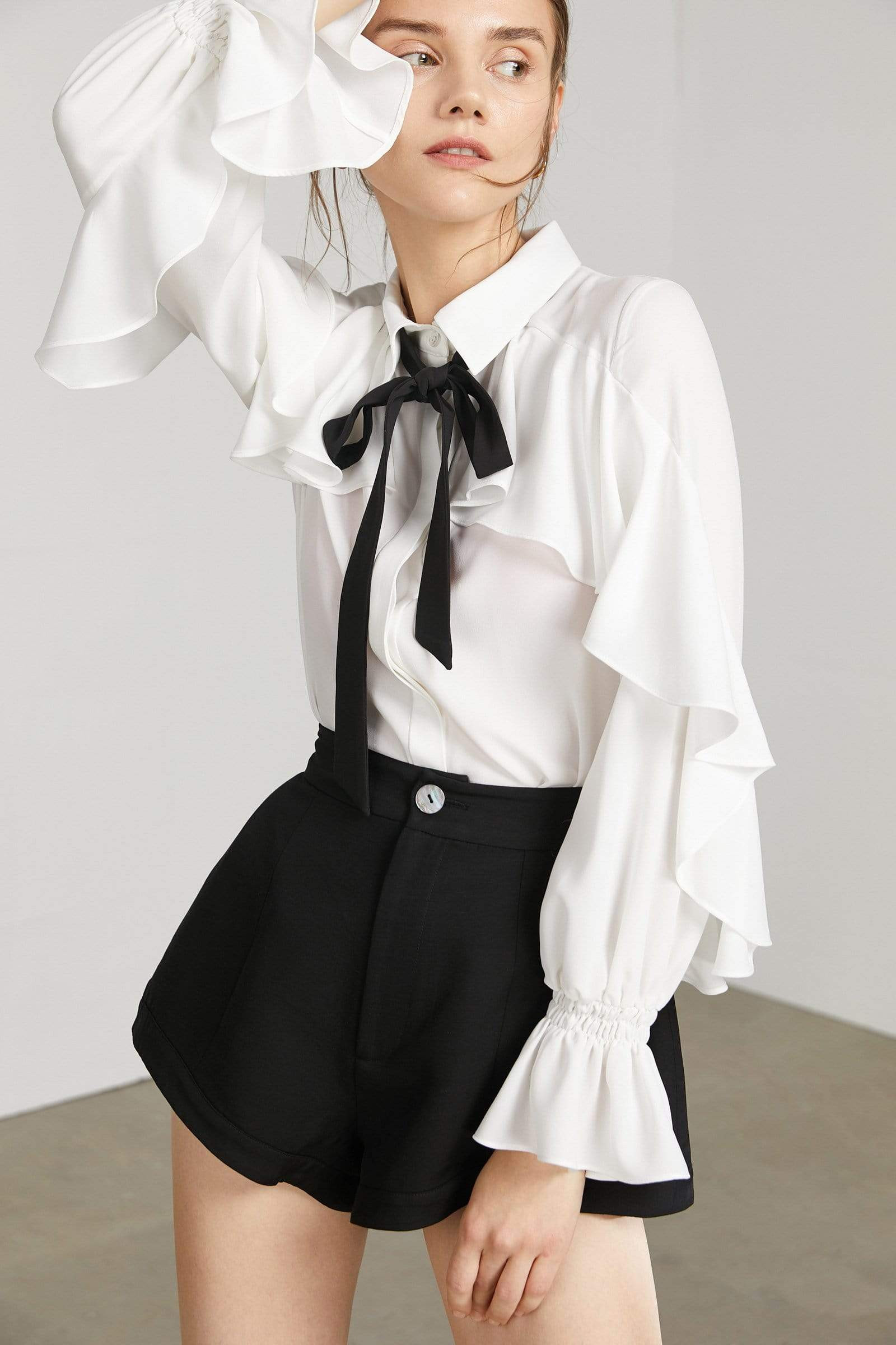 Oleander White Ruffled Blouse | J.ING