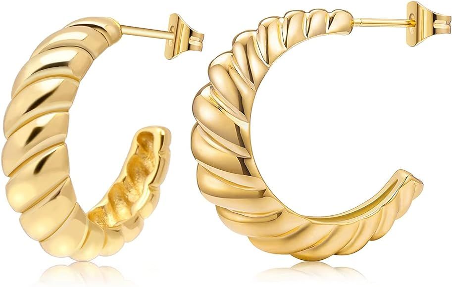 Gold Plated Hoop Earrings – Elegant 14k Gold Plated Thick Gold Hoop Earrings - Chunky Women’s... | Amazon (CA)