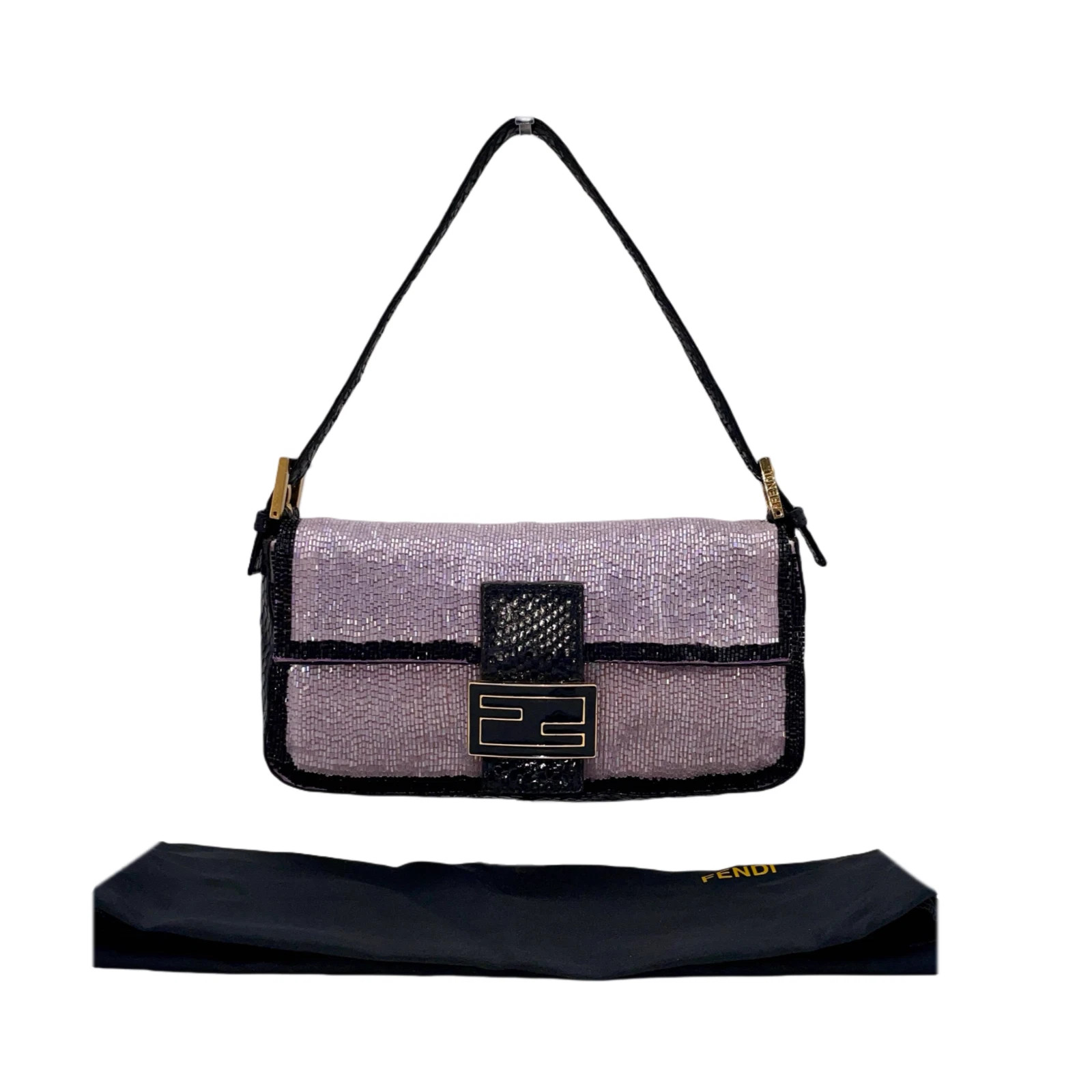 RARE☆☆☆☆☆FENDI Beads Embroidery Mamma Baguette PM Shoulder Bag Purple & Black | eBay US