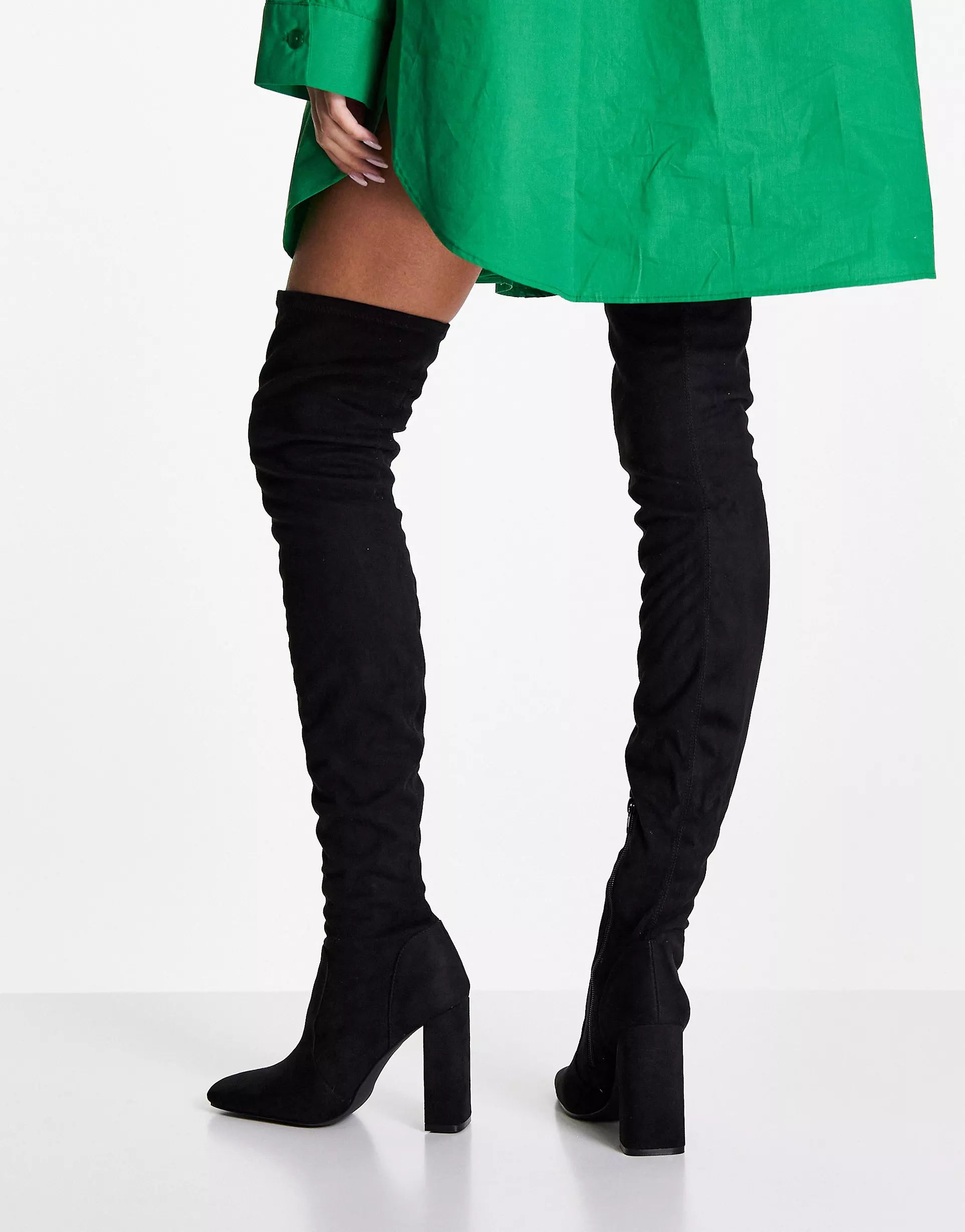 ASOS DESIGN Kenni block-heeled over the knee boots in black | ASOS (Global)
