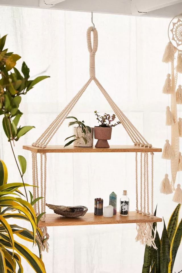 Macrame 2-Tier Hanging Shelf | Urban Outfitters (US and RoW)