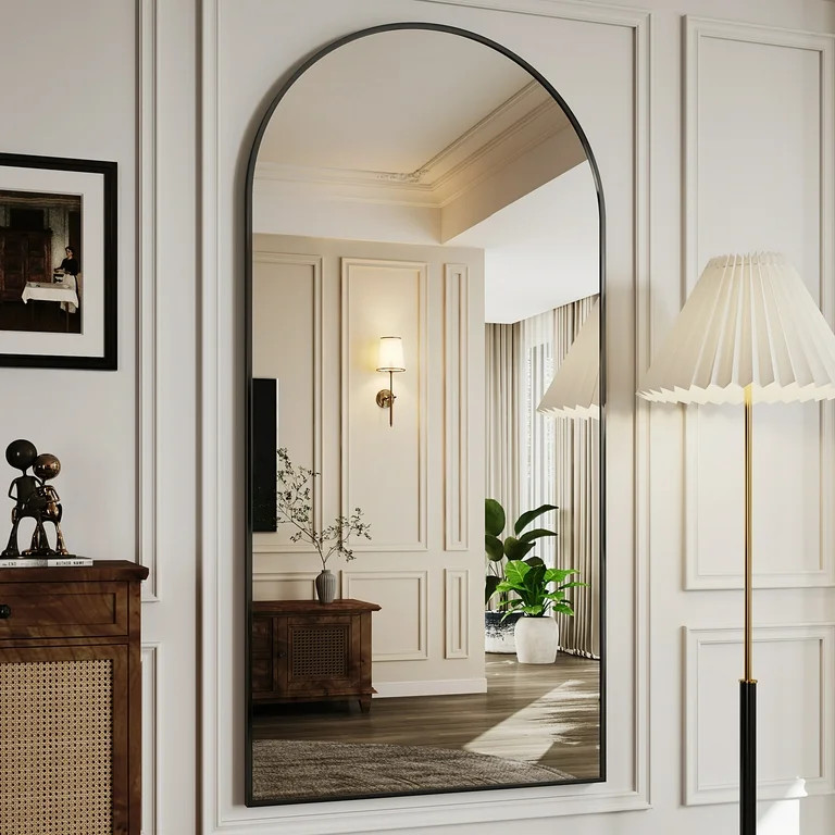 Antok 76"x 34" Arched Full Length Mirror Standing Floor Mirror Stand Up Mirror, Black Frame | Walmart (US)
