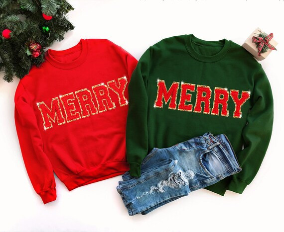 Chenille Patch Christmas Sweatshirt, Merry Christmas Sweater, Christmas Crewneck, Christmas Gifts... | Etsy (US)