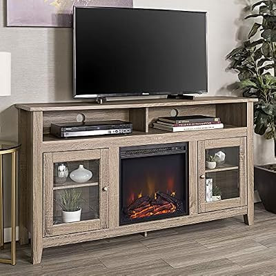 Walker Edison Furniture Company Rustic Wood and Glass Tall Fireplace Stand for TV's up to 64" Fla... | Amazon (US)