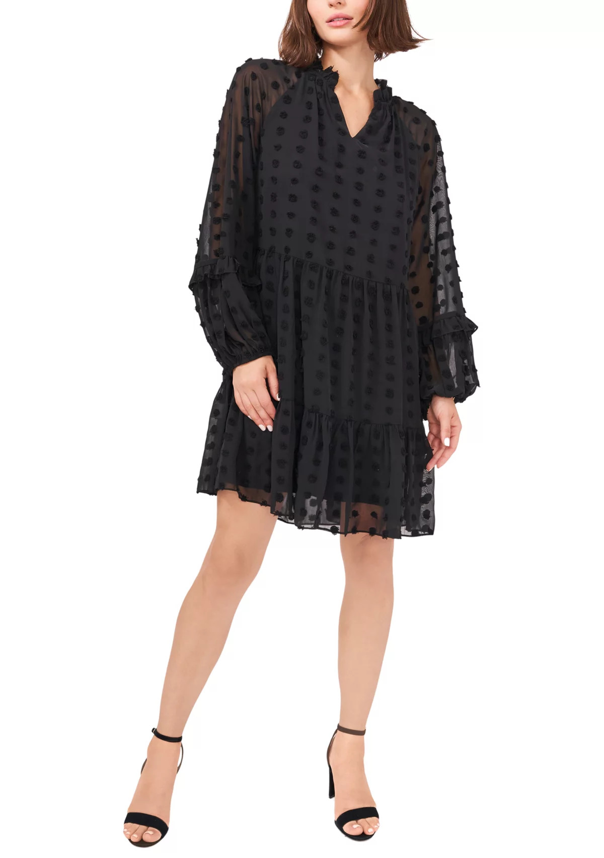 Women's Long Balloon Sleeve Clip Dot Babydoll Dress | Belk