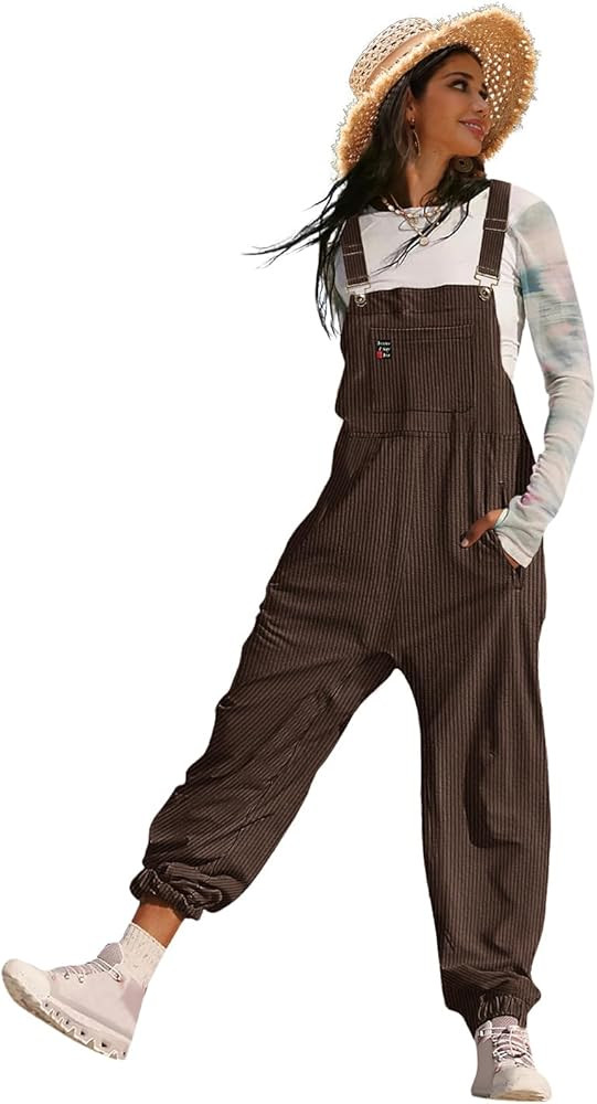 YESNO Women's Casual Corduroy Overalls Sleeveless Adjustable Straps Loose Harem Bib Jumpsuits for... | Amazon (US)