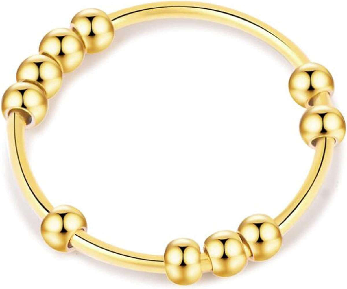 Gold Silver Fidget Ring Anti Anxiety Rings for Women, Anxiety Relief Rings Size 5-10 Beads Fidget... | Amazon (US)