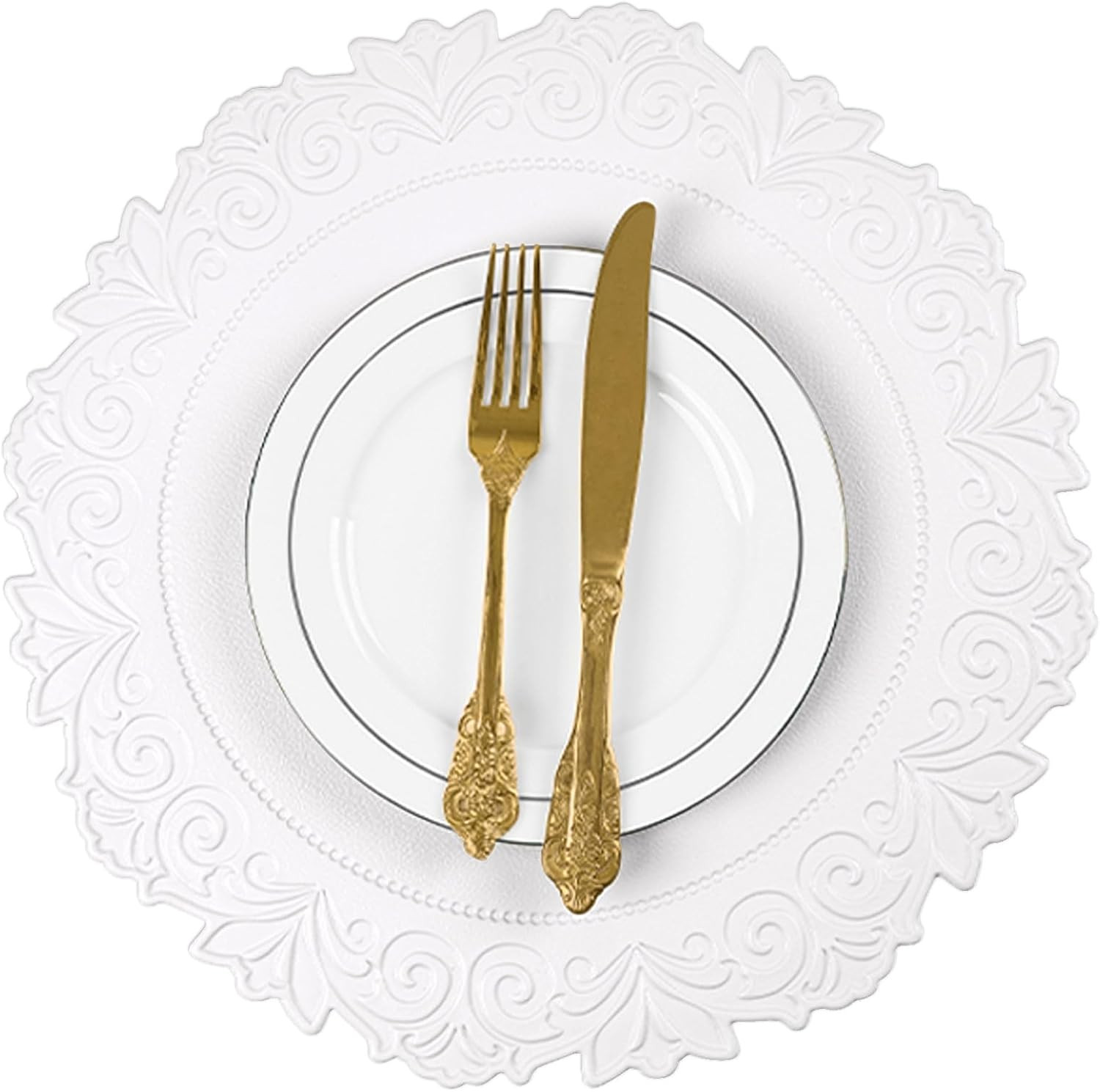 Round Faux Leather Placemats Set of 4, Dining Table Mats, White | Amazon (US)