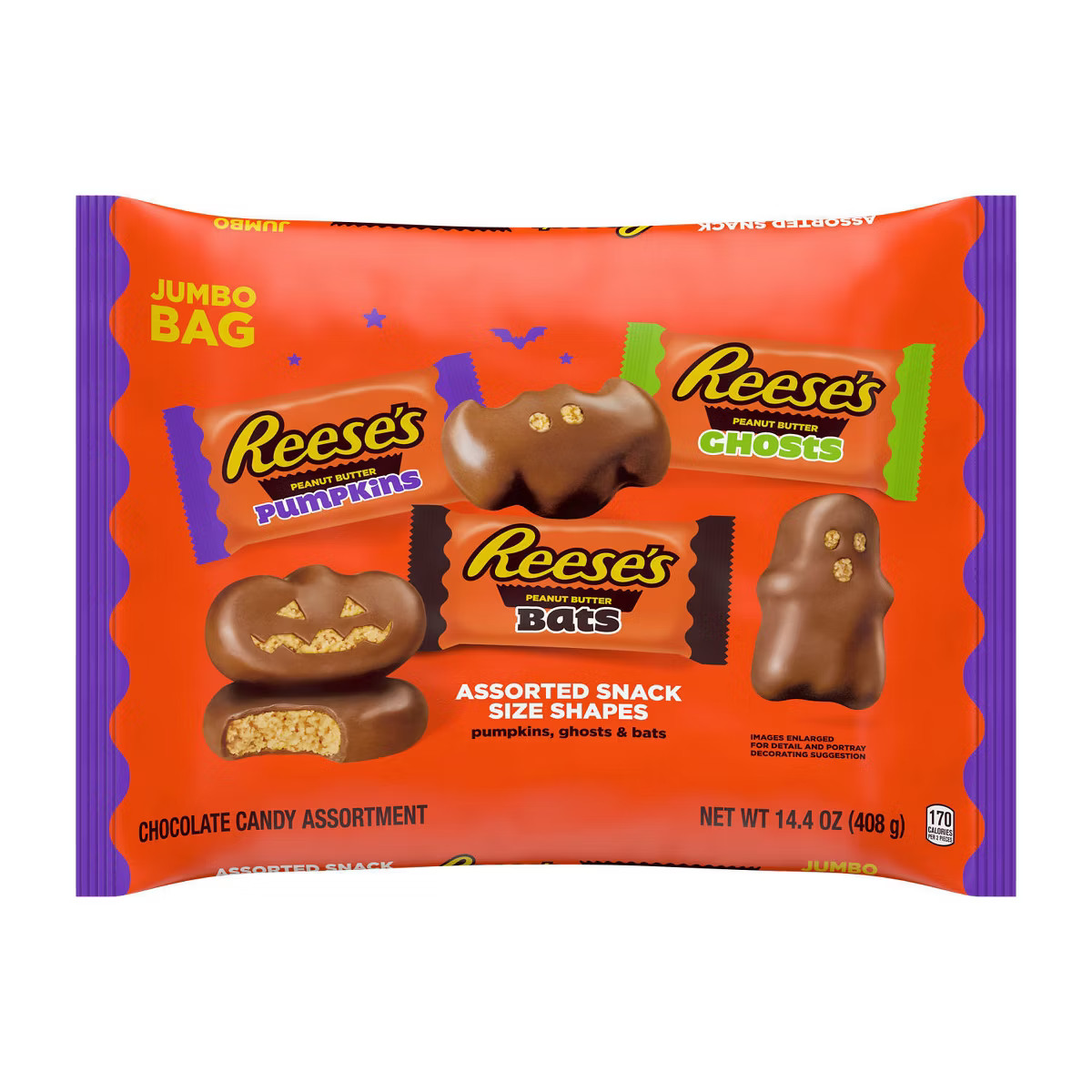 Reese's Peanut Butter Milk Chocolate Assorted Shapes Halloween Candy Jumbo Snack Size - 14.4oz | Target