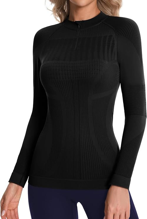 ATTRACO Long Sleeve Workout Tops for Women Zip Up Seamless Athletic Base Layer High Neck Thermal ... | Amazon (US)