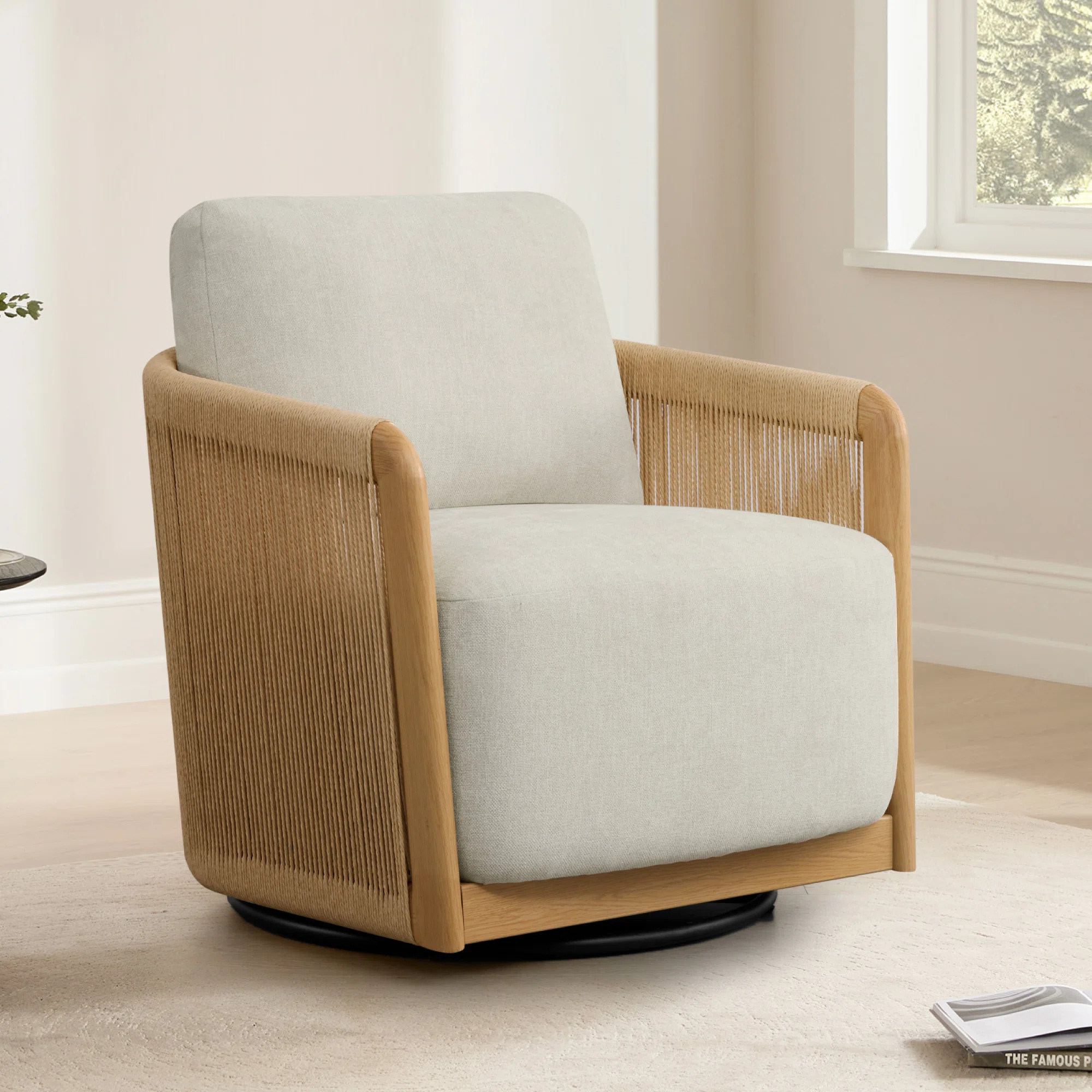 Linen-like Upholstered Swivel Accent Chair | Wayfair North America