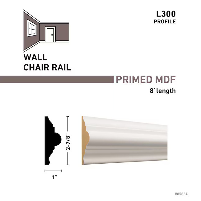 RELIABILT 2-7/8-in x 8-ft Primed MDF L 300 Chair Rail Moulding | Lowe's