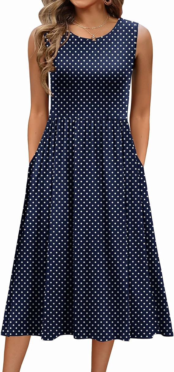 Zeagoo Women's Summer Tank Midi Dress with Pockets Floral Sleeveless A-Line Casual Loose T-Shirt ... | Amazon (US)