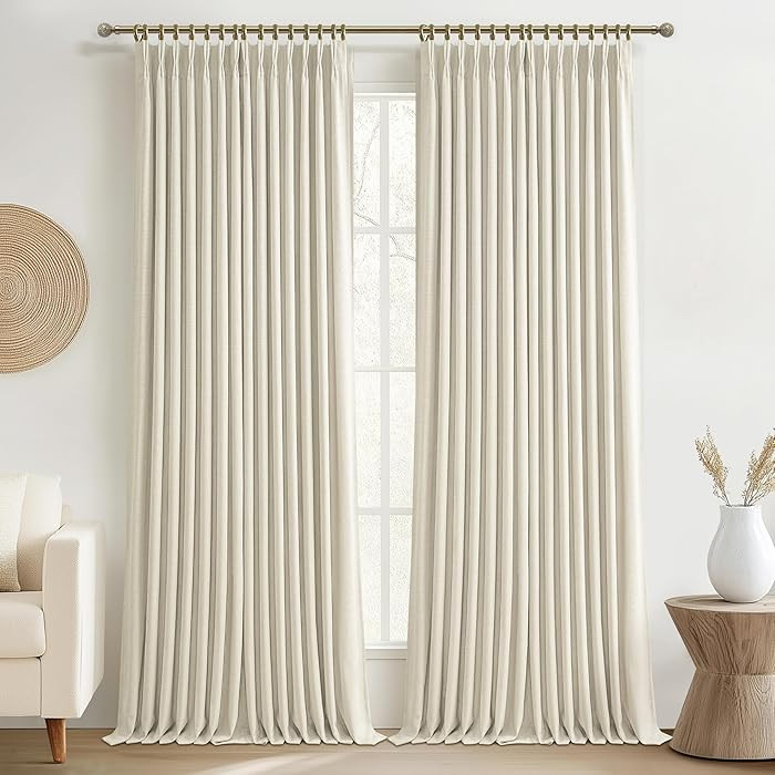 Cortinas de lino de doble capa con pinzas plegadas color crema de 92 pulgadas para dormitorio, ju... | Amazon (US)