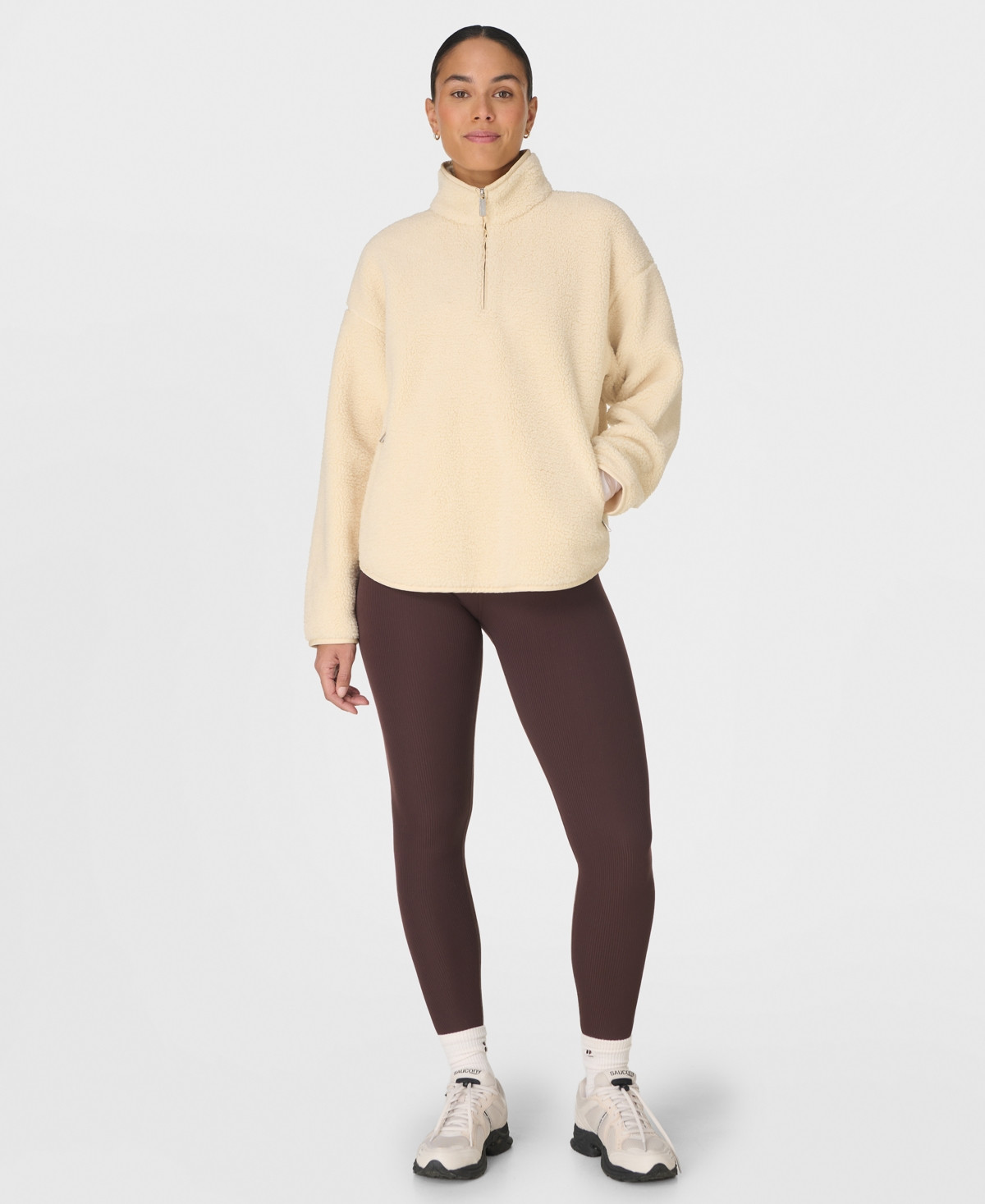 Sweaty Betty Women's New Plush Half Zip Sweatshirt - Beige Linear Texture Print | Macy's