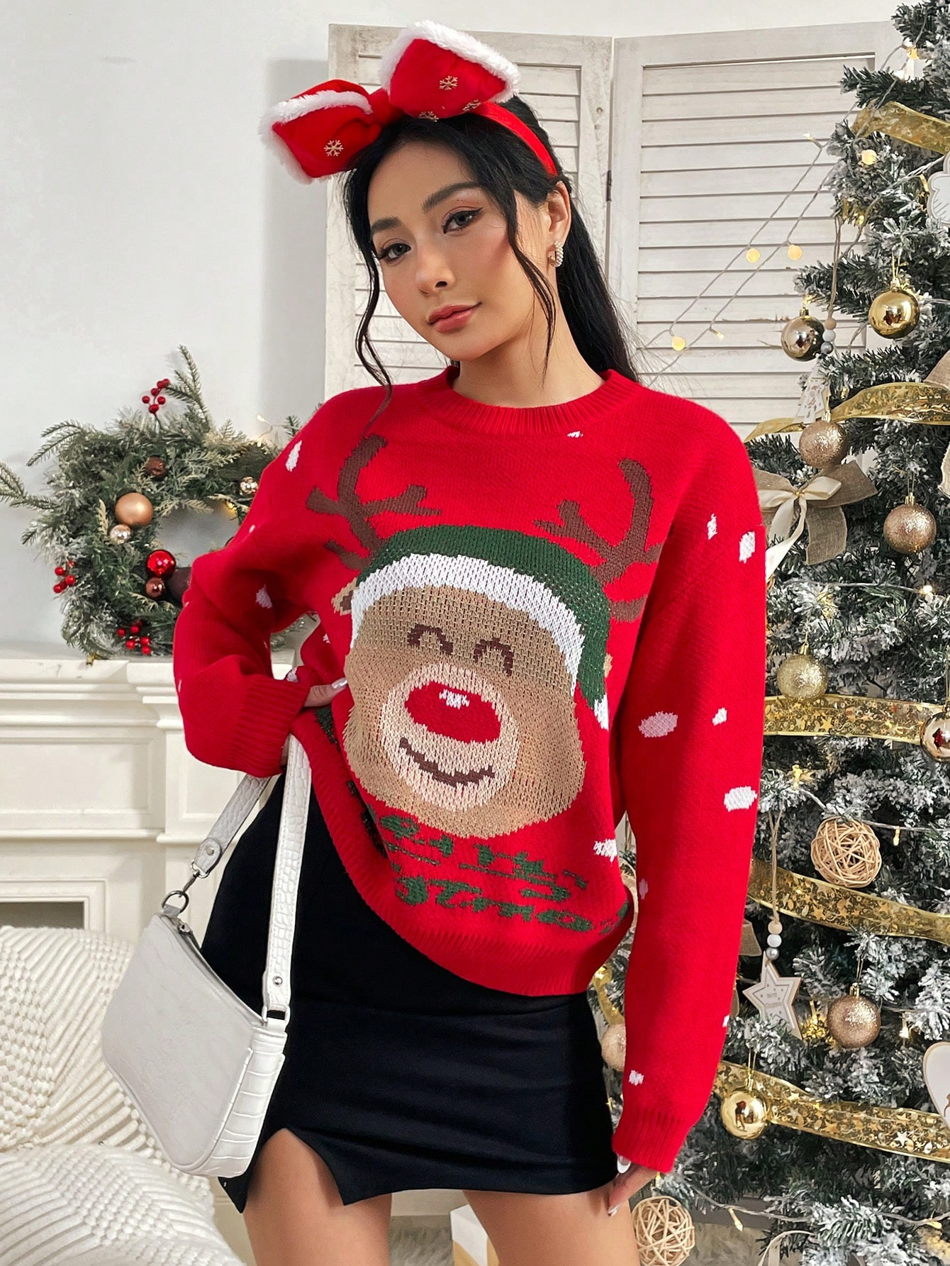 SHEIN Qutie Christmas Pattern Drop Shoulder Sweater | SHEIN