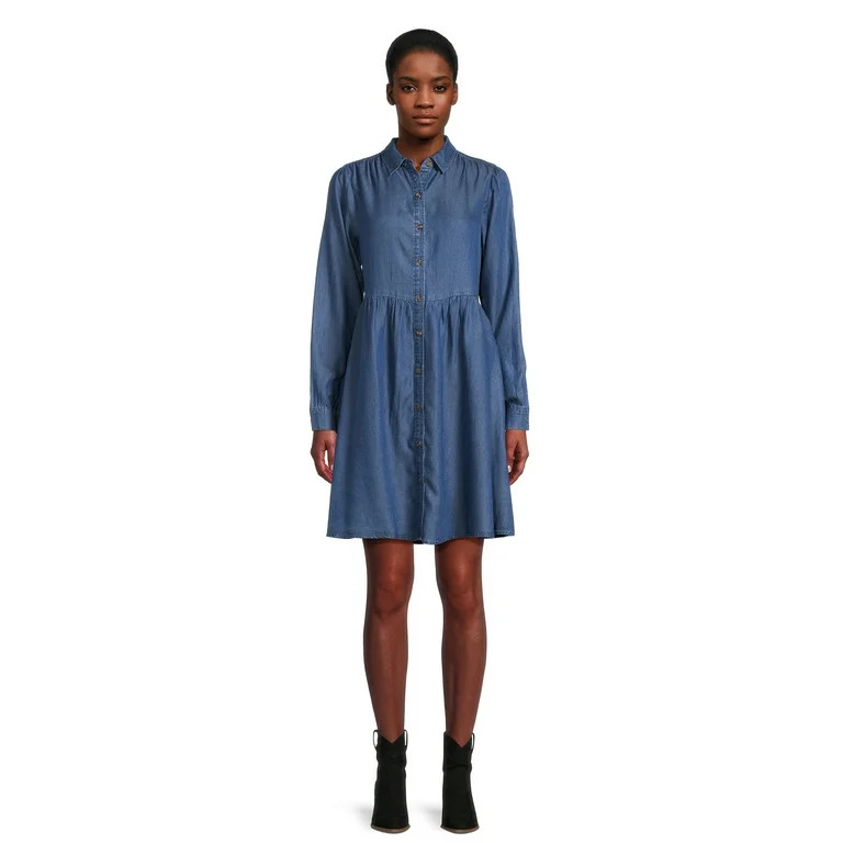 Time and Tru Women's Button Down Shirt Dress, Sizes XS-XXXL | Walmart (US)