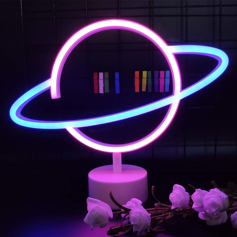 Neon Signs & Table Lamps - Blue & Pink LED Night Lights with Holder Base for Home Decor, Christma... | Amazon (US)