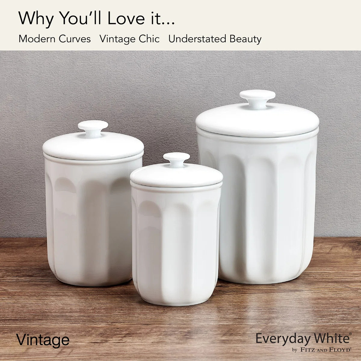 Fitz And Floyd Everyday White Vintage Canister Set, 3 Piece | Wayfair North America
