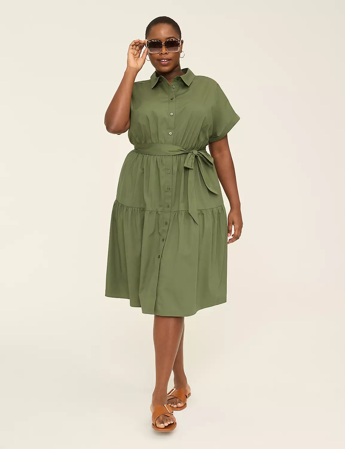 Button-Down Tie-Waist Midi Shirt Dress | Lane Bryant (US)