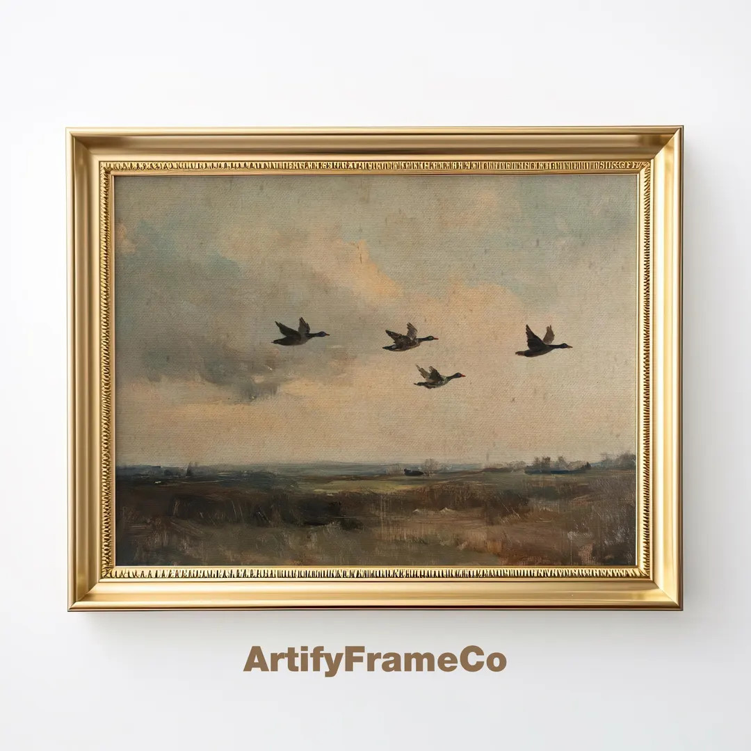 Flying Ducks Print, Digital PRINTABLE Download, Rustic Countryside Landscape Painting, Vintage Pr... | Etsy (US)
