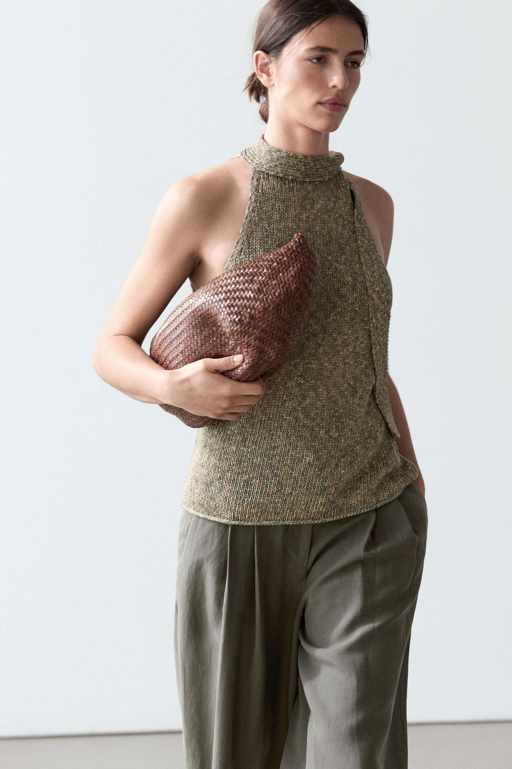 100% cotton halter top with tie detail | Massimo Dutti US