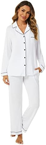 Aamikast Women's Pajama Sets Long Sleeve Button Down Sleepwear Nightwear Soft Pjs Lounge Sets | Amazon (US)