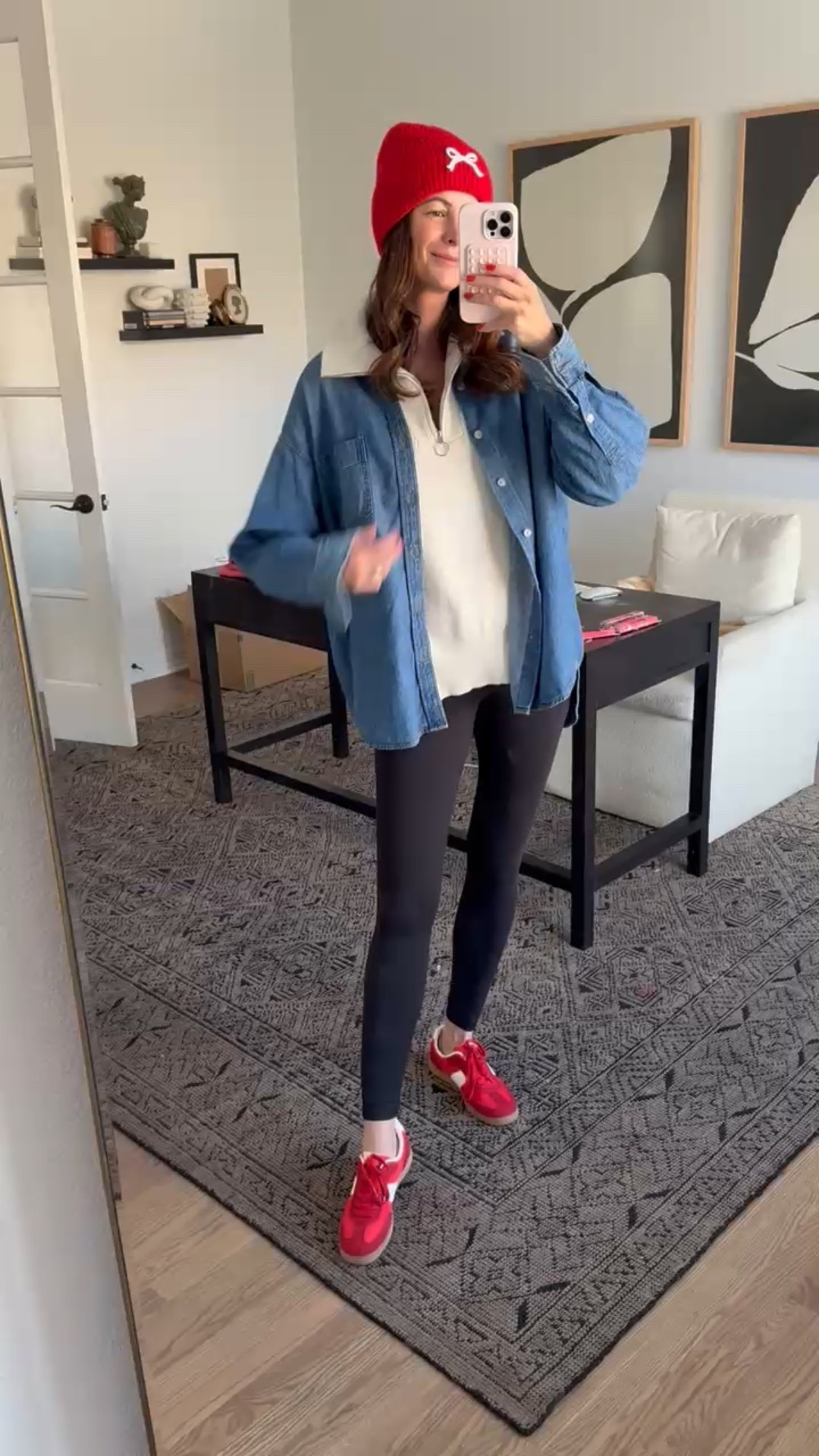 Cute layered outfit for a cold day! Leggings, sneakers, denim shacket

#LTKootd #LTKFindsUnder50 #LTKTall