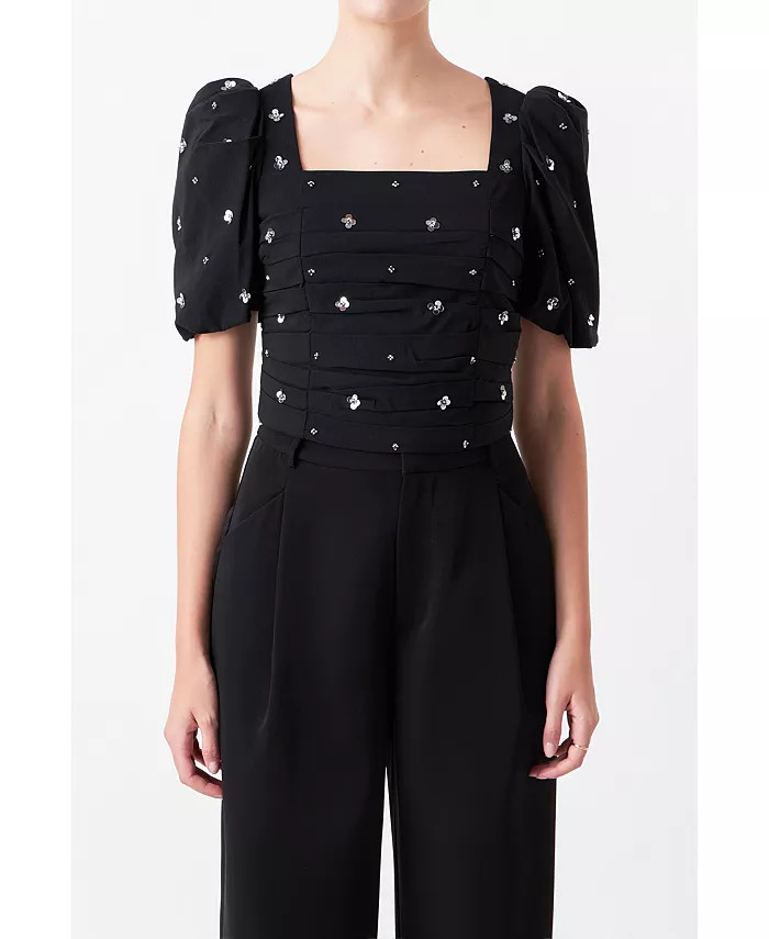 Women's Sequins Floral Embroidery Top | Macy's
